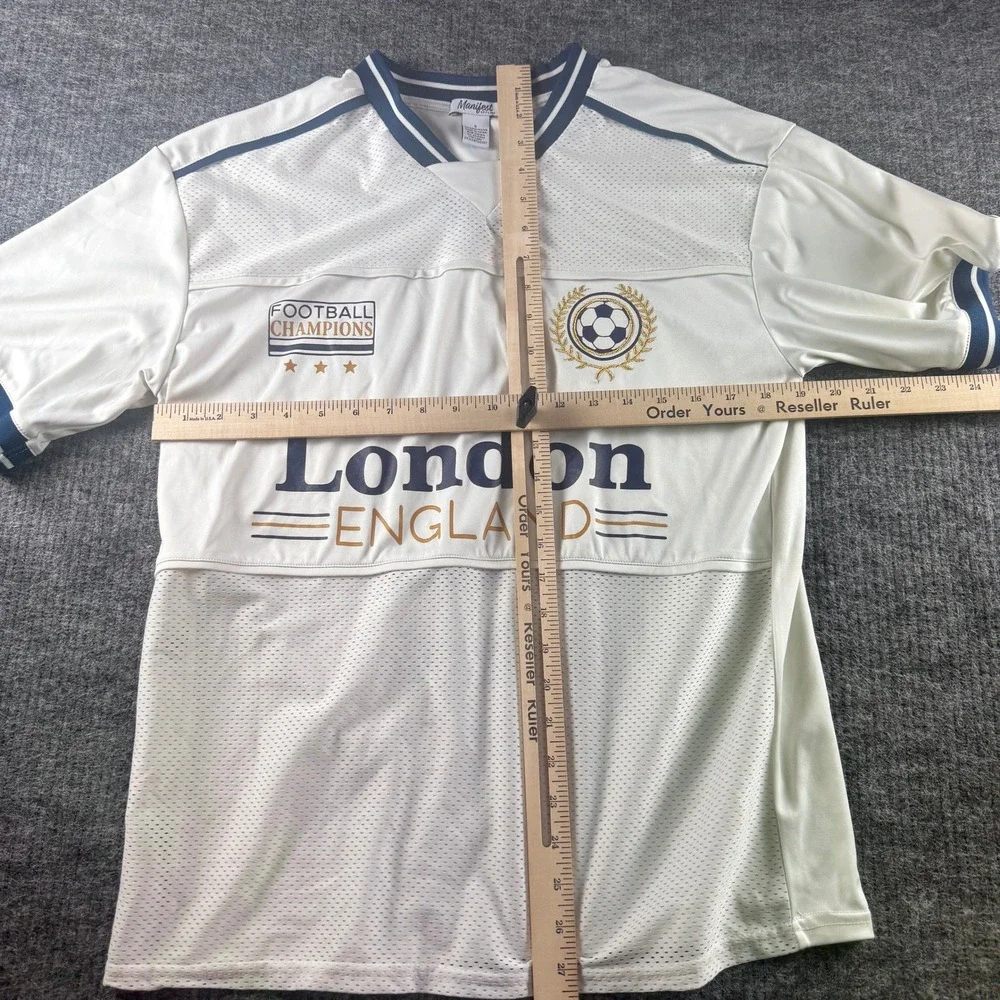 Manifest Offline London England Soccer Jersey White Navy Gold Mens Small TK5357 - Picture 6 of 11